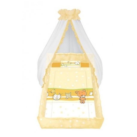 Lorelli 6 részes ágyneműgarnitúra anyag baldachinnal, rácsvédővel Teddy maci narancs