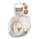 LOVI svietiaci dynamický silikónový cumlík TEDDY LOVE 0–6 mesiacov, 2 ks