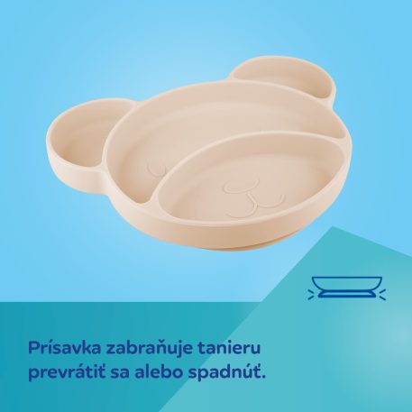 Canpol babies Silikónový delený tanier s prísavkou Macko krémový