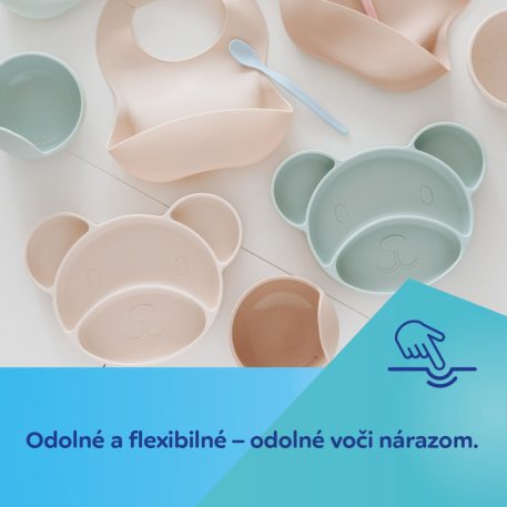 Canpol babies Silikónový delený tanier s prísavkou Macko zelený