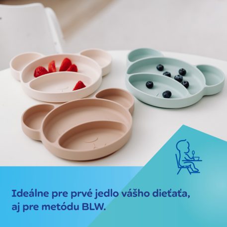 Canpol babies Silikónový delený tanier s prísavkou Macko zelený