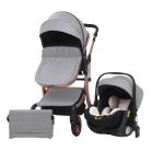 Kočík Mama Kiddies Sun Grey ELITE 3 v 1 s príslušenstvom v svetlošedej farbe+darček