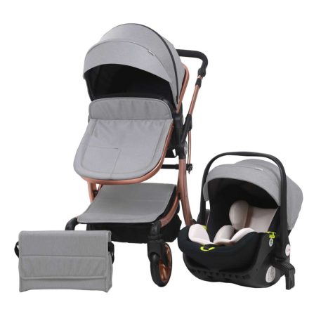Kočík Mama Kiddies Sun Grey ELITE 3 v 1 s príslušenstvom v svetlošedej farbe+darček