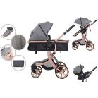 Kočík Mama Kiddies Sun Grey ELITE 3 v 1 s príslušenstvom v šedej farbe+darček
