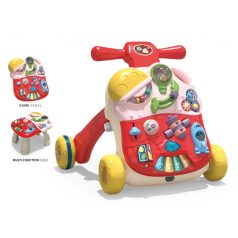   2v1 pomocné multifunkčné chodítko transformovateľné na stolík v žlto-červenej farbe