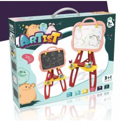   Obojstranná magnetická kresliaca tabuľka s bohatou výbavou - červeno-ružová