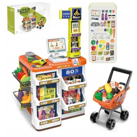 Luxury hračkársky supermarket s príslušenstvom v oranžovej farbe-60ks