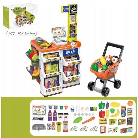 Luxury hračkársky supermarket s príslušenstvom v oranžovej farbe-60ks
