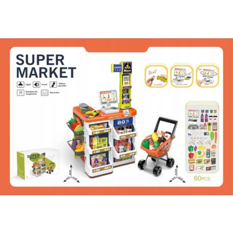 Luxury hračkársky supermarket s príslušenstvom v oranžovej farbe-60ks