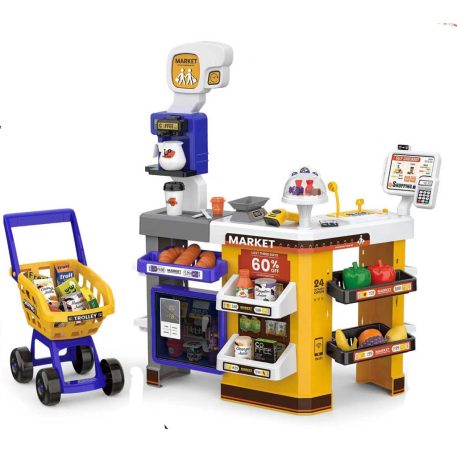 Luxusný supermarketový set s nákupným vozíkom, skenerom, pokladňou a čítačkou kariet