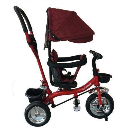 Mama Kiddies Major Trike tricikli szülőkormánnyal és lábtartóval piros színben (360°-ban forgatható ülés)