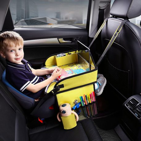 Hordozható asztalka autós mintával - sárga színben