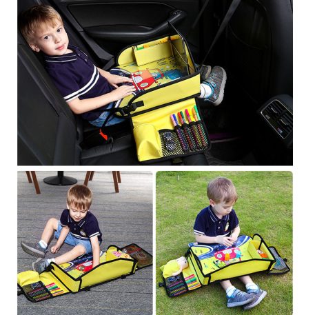 Hordozható asztalka autós mintával - sárga színben