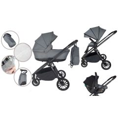   Mama Kiddies Unique  multifunkčný kočík 3 v 1 s príslušenstvom v grafitovej farbe + darček