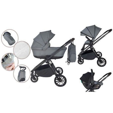 Mama Kiddies Unique  multifunkčný kočík 3 v 1 s príslušenstvom v grafitovej farbe + darček