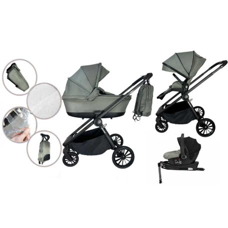 Mama Kiddies Unique multifunkčný kočík 4 v 1 s príslušenstvom v zelenej farbe s ISOFIX základňou + darček