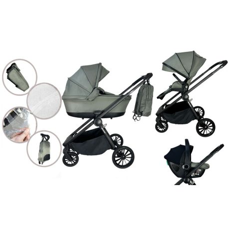 Mama Kiddies Unique multifunkčný kočík 3 v 1 s príslušenstvom v zelenej farbe + darček
