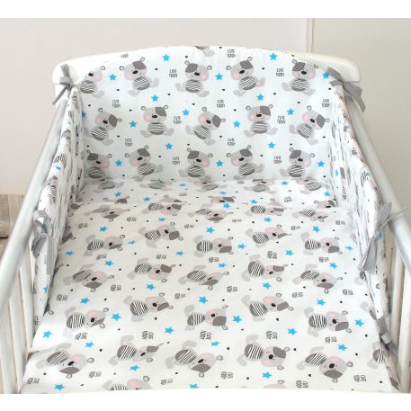 Mama Kiddies Baby Bear 5-dielna detská posteľná bielizeň s mantinelom 180°, v sivej farbe so vzorom medvedíka
