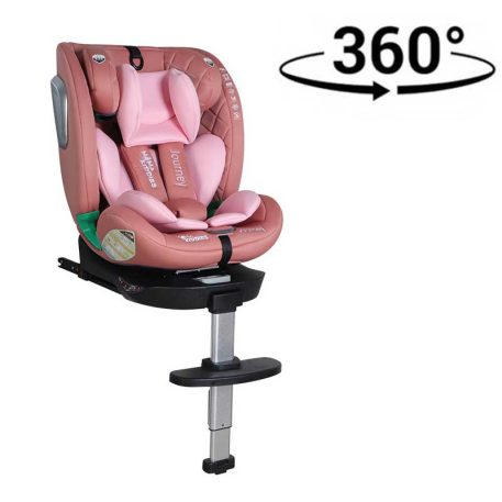ISOFIX 360° otočná autosedačka Mama Kiddies iSize Journey Extra (40–150 cm) v ružovej farbe s podpornou nohou + darček slnečná clona a opierka nôh
