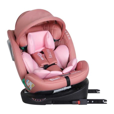 ISOFIX 360° otočná autosedačka Mama Kiddies iSize Journey Extra (40–150 cm) v ružovej farbe s podpornou nohou + darček slnečná clona a opierka nôh