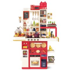   Mama Kiddies Interaktívna „Spraying Kitchen“ detská kuchynka – 121-dielna sada, výška 103 cm so svetelnými a zvukovými efektmi v červenej farbe