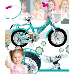   Kelly detský bicykel s rodičovskou rukoväťou – mentolový 12" + darček