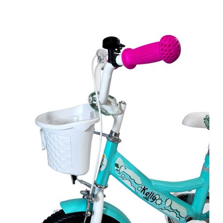 Kelly detský bicykel s rodičovskou rukoväťou – mentolový 12" + darček