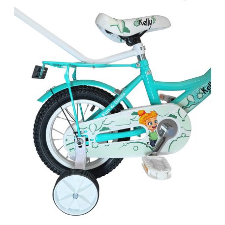 Kelly detský bicykel s rodičovskou rukoväťou – mentolový 12" + darček