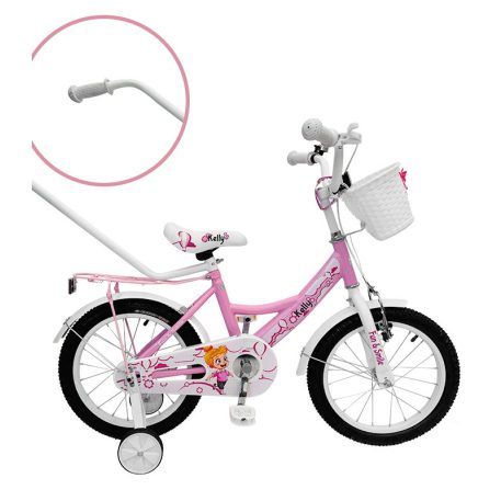 Kelly detský bicykel s rodičovskou rukoväťou – ružový 16" + darček