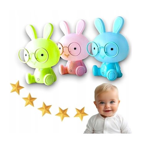 Svietivé nočné svetlo so zajačikom a okuliarmi v zelenej farbe