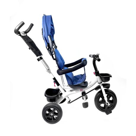 MK H-Trike Hero trojkolka s rodičovskou rukoväťou a opierkou na nohy – modro-biela farba