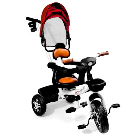 MK H-Trike Harmony trojkolka s otočným sedadlom o 360 stupňov, s rodičovskou rukoväťou, v červeno-bielej farbe + darček