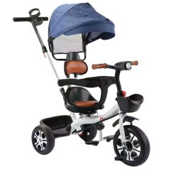   MK H-Trike Harmony trojkolka s otočným sedadlom o 360 stupňov, s rodičovskou rukoväťou, v modro-bielej farbe + darček