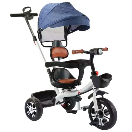 MK H-Trike Harmony trojkolka s otočným sedadlom o 360 stupňov, s rodičovskou rukoväťou, v modro-bielej farbe + darček