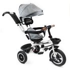 MK H-Trike Hawk trojkolka s otočným sedadlom o 360 stupňov, s rodičovskou rukoväťou a opierkou na nohy v sivej farbe