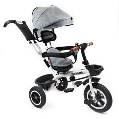   MK H-Trike Hawk trojkolka s otočným sedadlom o 360 stupňov, s rodičovskou rukoväťou a opierkou na nohy v sivej farbe