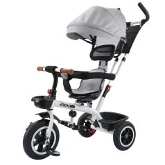   MK H-Trike Hawk trojkolka s otočným sedadlom o 360 stupňov, s rodičovskou rukoväťou a opierkou na nohy v sivej farbe