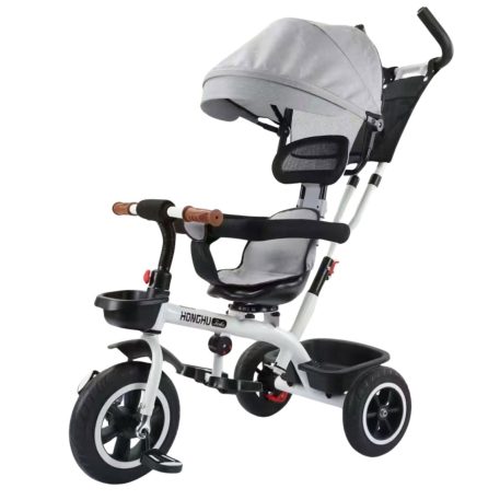 MK H-Trike Hawk trojkolka s otočným sedadlom o 360 stupňov, s rodičovskou rukoväťou a opierkou na nohy v sivej farbe