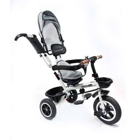 MK H-Trike Hawk trojkolka s otočným sedadlom o 360 stupňov, s rodičovskou rukoväťou a opierkou na nohy v sivej farbe