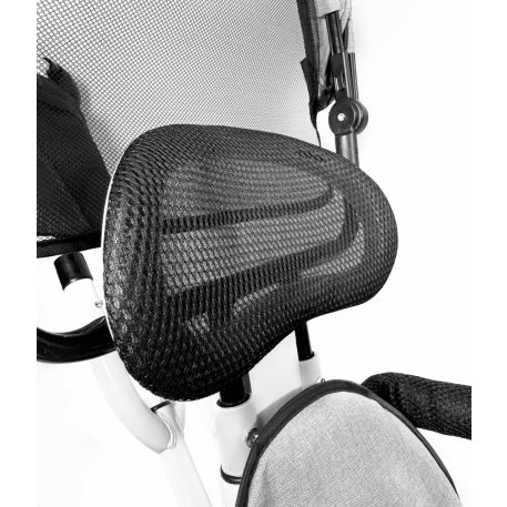 MK H-Trike Hawk trojkolka s otočným sedadlom o 360 stupňov, s rodičovskou rukoväťou a opierkou na nohy v sivej farbe