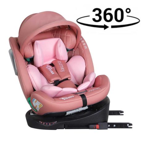 ISOFIX 360° otočná autosedačka Mama Kiddies iSize Journey (40–150 cm) v ružovej farbe,  slnečná clona ako darček