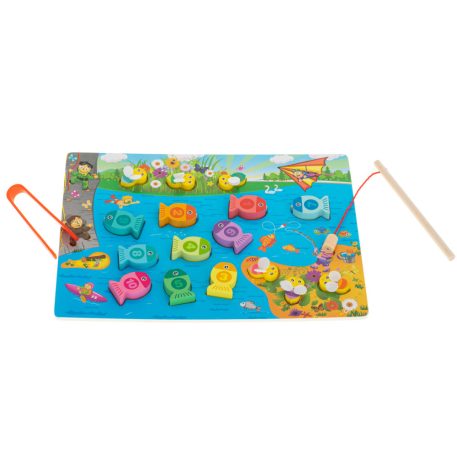 Montessori drevená magnetická rybárska hračka s rybami a včelami