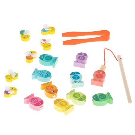 Montessori drevená magnetická rybárska hračka s rybami a včelami