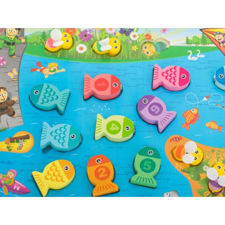 Montessori drevená magnetická rybárska hračka s rybami a včelami