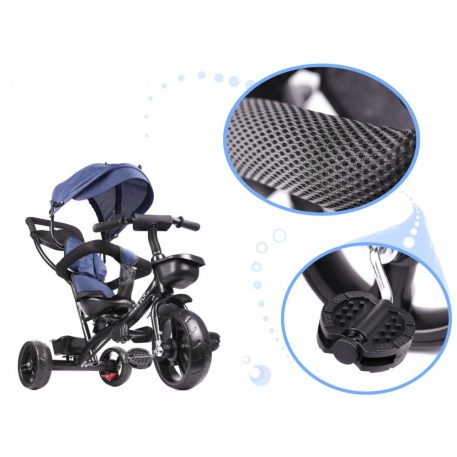 Fix Lite 3v1 trojkolka s vodiacou páčkou a stupačkami, modrá (sedadlo otočné o 360°)