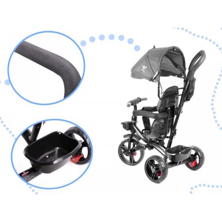 Fix Lite 3in1 tricikli szülőkormánnyal és lábtartóval szürke színben (360°-ban forgatható ülés)