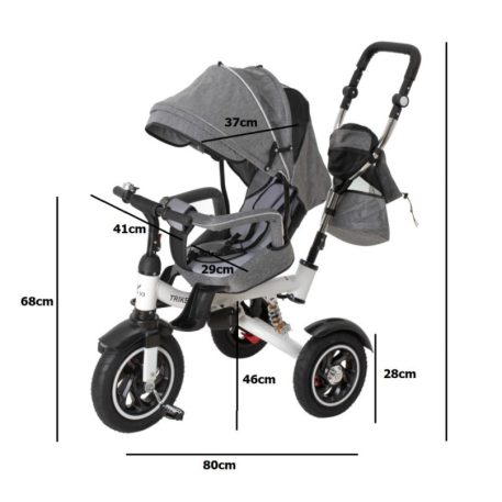 BOXING DAY - Trike Fix V3 tricikli szülőkormánnyal és lábtartóval szürke színben (360°-ban forgatható ülés)