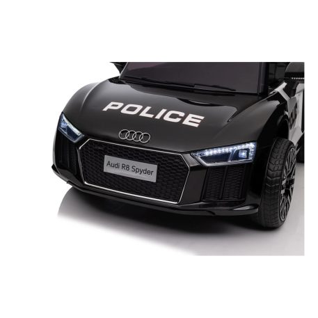 Audi R8 elektrické policajné auto s dvojitým motorom v čiernej farbe so sedadlom z ekokože na diaľkové ovládanie