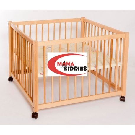 Emelhető magasságú, görgős, kivehető pálcás járóka 120 x 120-as méretben mandula színben