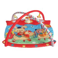   Baby Mix deka na hranie štvorcová s červeným okrajom a jazdiacim zajačikom 